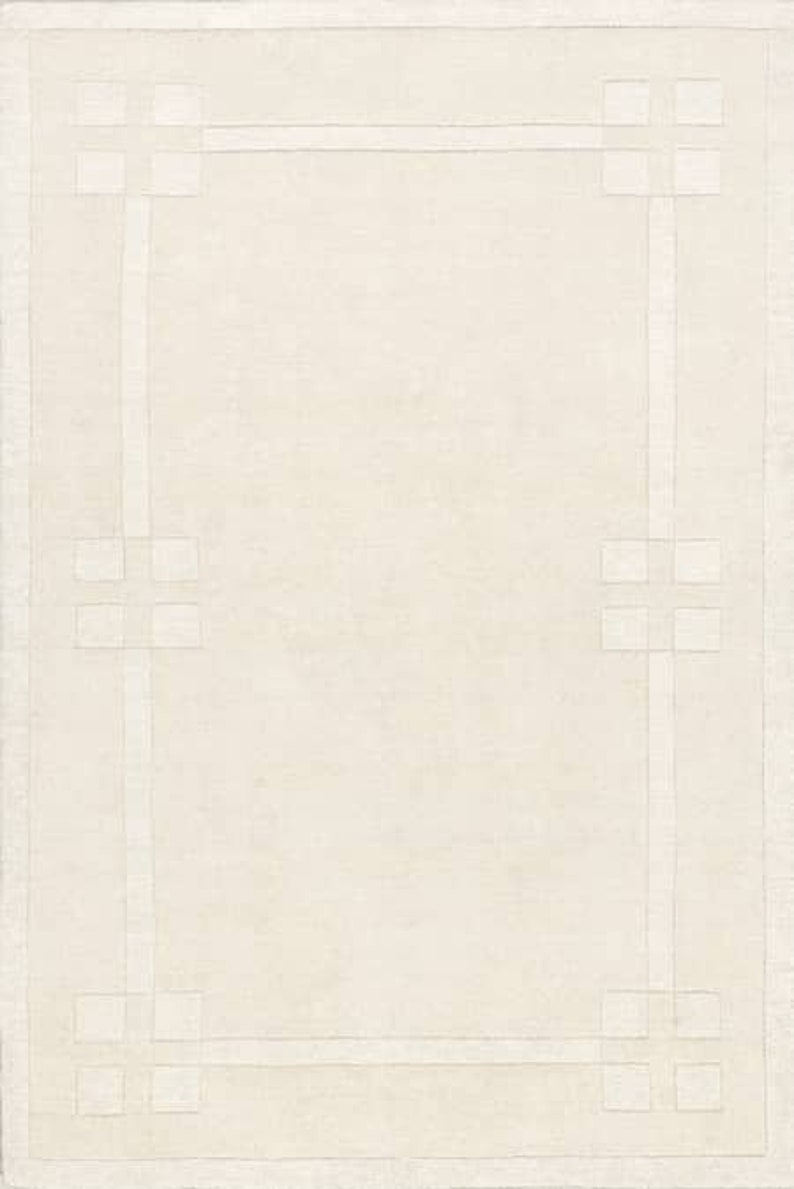 Large Area Rug | 5x7, 5x8, 6x8, 6x9 | Hand Woven | White Color | Wool Carpet | Rug For Living Room