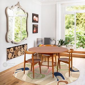 Beige Funky Rug | Oval Hand Tufte | 5x7, 5x8, 6x8, 6x9 | Living Room | Bedroom | Handmade | Tufted Wool