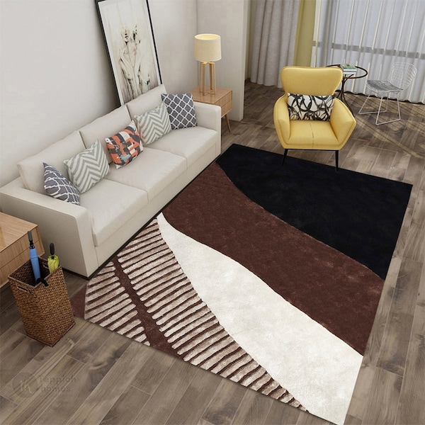 Viscose Area Rug, 5x7, 5x8, 6x8, 6x9, Modern Floor Rug, Brown Color, Hand Tufted, Living, Bed, Hallway Room, Wool Carpet