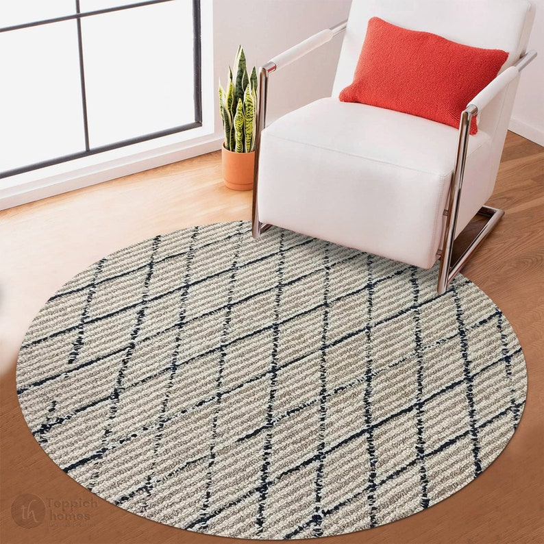 Wool Rug | 7x7, 8x8, 9x9, 10x10 | Round Shape | Contemporary Wool Rug | Handmade | Hand Tufted | Dinning Room