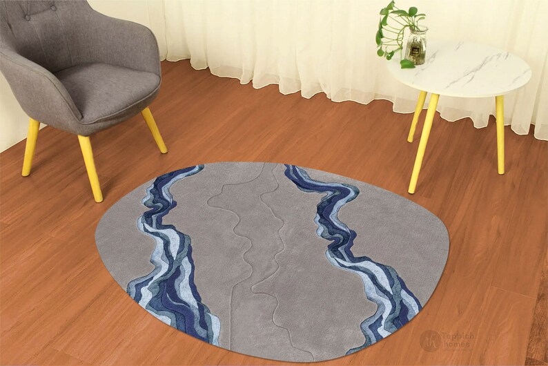 Tufted Oval Rug | 8x10, 8x11, 9x10, 9x12 | Living Room | Contemporary Carpet | Grey Color | Wool, Silk Rug