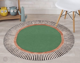 8x8 Round Tufted | Handmade | Wool Area Rug | 9x9, 10x10, 16x16 | Silk Carpet | Circle Tuffed | Dinning Room | Bedroom