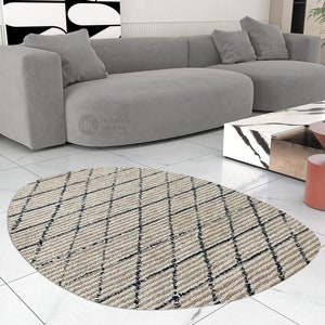 Oval Shape Rug 5x7, 5x8, 8x10, 8x11 Wool Rug Hand Tufted Geometric Carpet Living, Bed, Hallway Room image 5