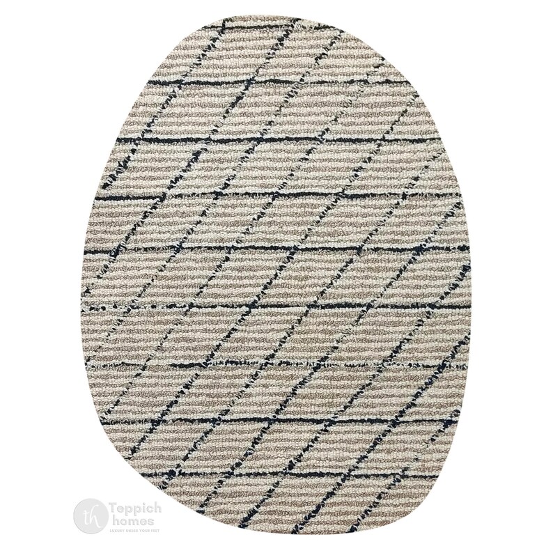 Oval Shape Rug | 5x7, 5x8, 8x10, 8x11 | Wool Rug | Hand Tufted | Geometric Carpet | Living, Bed, Hallway Room