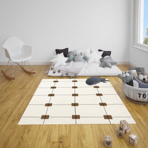 White Color Rug | Tufted | 5x7, 5x8, 7x10, 6x9 | Wool Area Rugs | Geometric Block Design | Living, Bedroom | Tufting