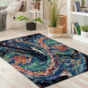 Abstract Blue Rug | 9x12 Area Rug | 8x10, 8x11, 9x10, 9x13 | Wool, Viscose | Hand Tufted | Living Room | Bedroom