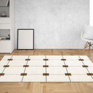 White Color Rug | Tufted | 5x7, 5x8, 7x10, 6x9 | Wool Area Rugs | Geometric Block Design | Living, Bedroom | Tufting