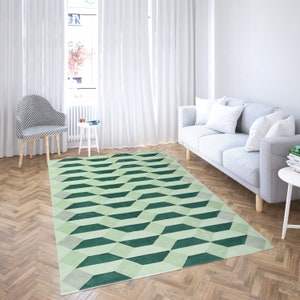 Rug Green Color | 5x7, 6x8, 8x10, 9x12 | Large Area Rug | Wool Carpet | Hand Tufted | Living Room