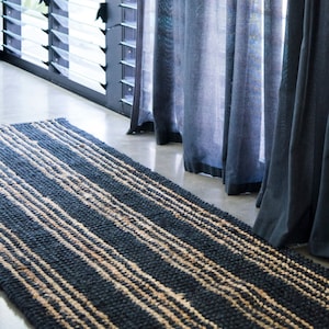 Black Jute Runner | Jute Rug | Black and Natural 9 by 12 Rug | Hand Woven Rug Runner | Braided Runner Rug