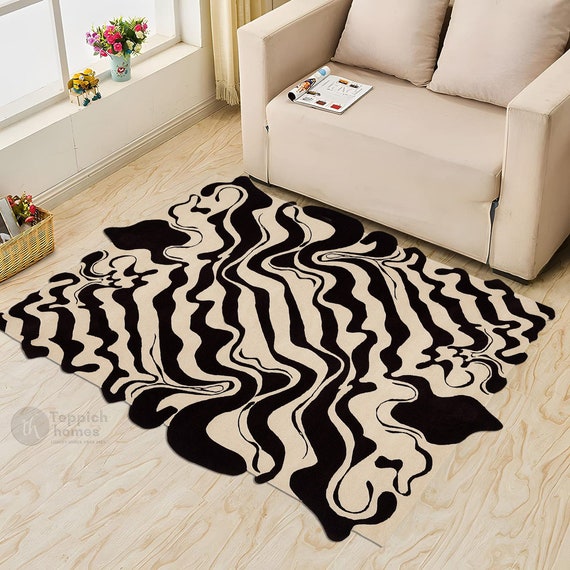 Hand Tufted, Wool Area Rug, Black, White Color, Rugs, 5x7, 5x8
