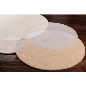 Oval Beige Rug 5x8 Contemporary Wool Rug Rug Oval 5x7, 6x9, 7x10 Hand Tufted Living Room image 6
