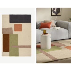 Hand Tuft Rug Rug For Living Room 8x10, 10x14, 9x12, 10x12 Tuft Carpet Geometric Carpet image 1