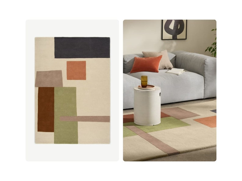 Hand Tuft Rug Rug For Living Room 8x10, 10x14, 9x12, 10x12 Tuft Carpet Geometric Carpet image 1