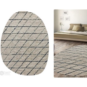 Oval Shape Rug | 5x7, 5x8, 8x10, 8x11 | Wool Rug | Hand Tufted | Geometric Carpet | Living, Bed, Hallway Room