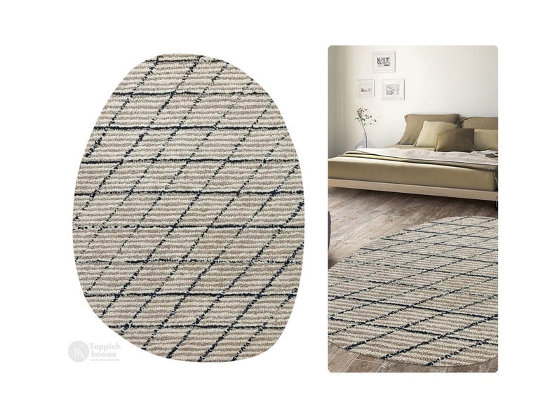 Oval Shape Rug | 5x7, 5x8, 8x10, 8x11 | Wool Rug | Hand Tufted | Geometric Carpet | Living, Bed, Hallway Room