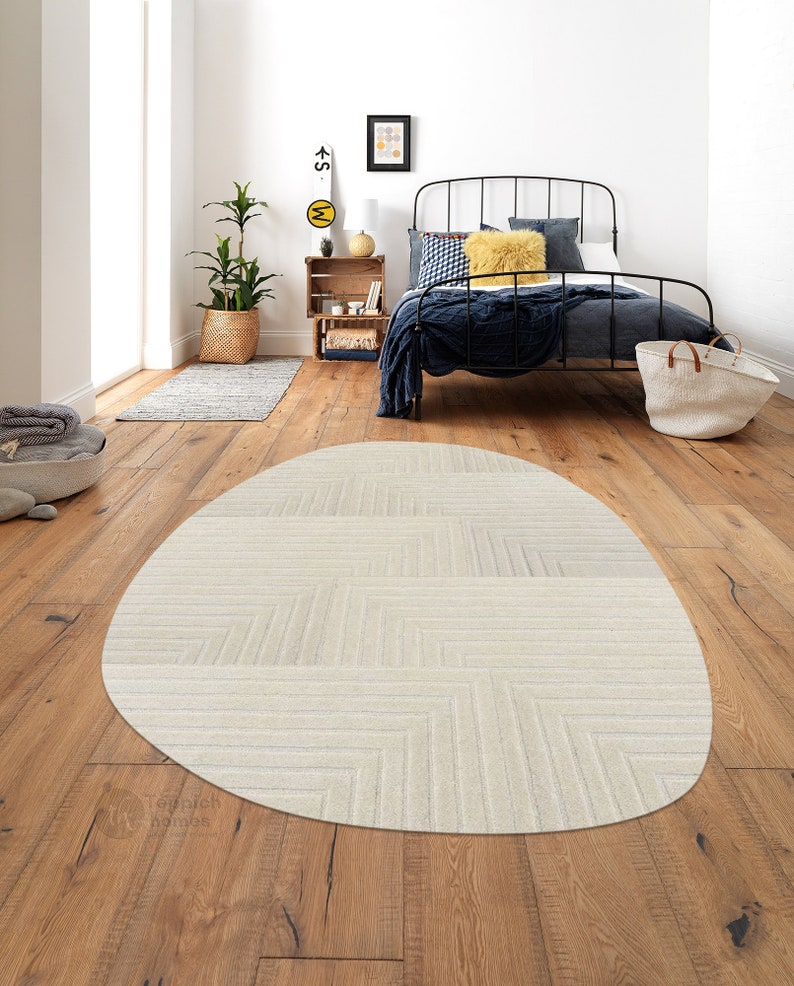 Oval Rug Cream Tufte 8x10, 8x11, 8x13, 9x10 Wool Area Rug Living, Bed, Hallway Room Oval Hand Tufted image 6