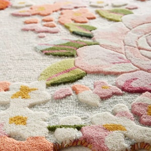 Flower Tufted Rug Cream Area Rug 6x9, 6x10, 7x10, 8x10 Hand Tufted Dinning Room Bedroom Carpet afbeelding 5