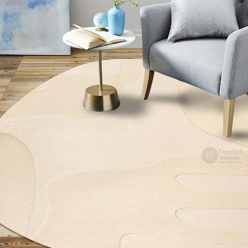 Cream Oval Carpet | Hand Tufted, 5x7, 5x8, 6x8, 6x9 | Loop and Cut Pattern | Handmade | Rug For Living Room | Bedroom Carpet