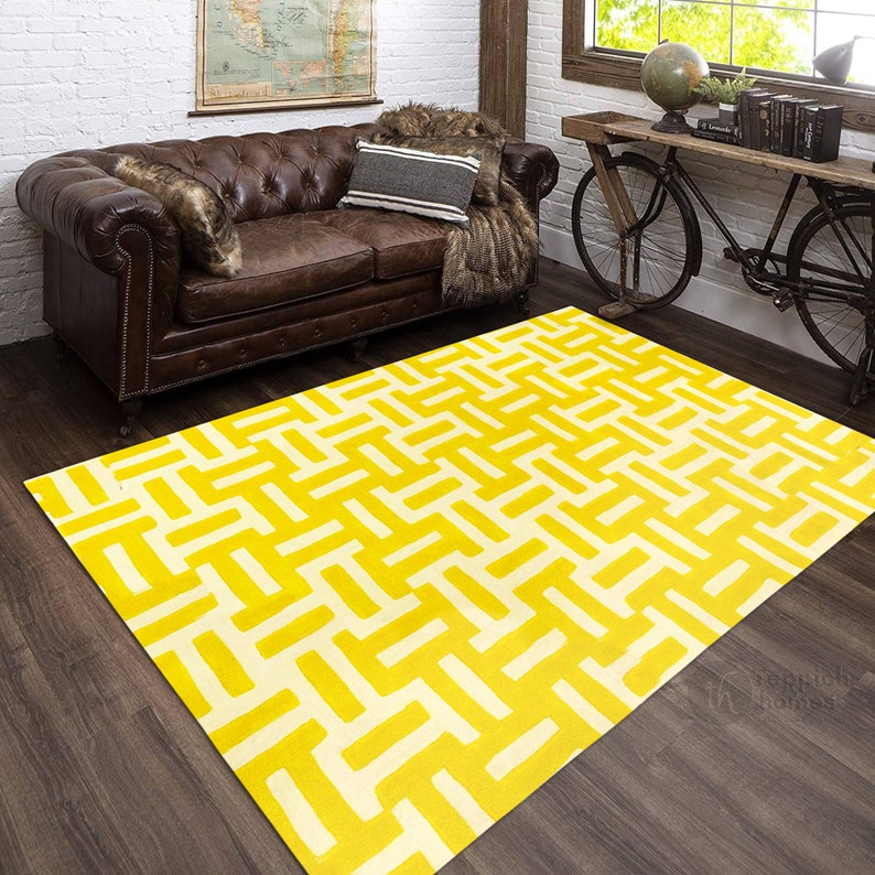 Yellow Rugs, Hand Tufted, Floor Wool Rug, 8x10, 9x12, 9x13, 10x10, 10x14, Modern Carpet, Living Room, Area Rug, Handmade image 1