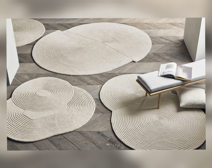 Custom Circular Rugs Hand Tufted | Cream Irregular Tuft Rug | Cream Rug | 8 Foot Tuft Rug ...