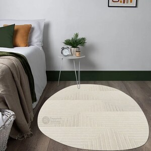 Oval Rug Cream Tufte 8x10, 8x11, 8x13, 9x10 Wool Area Rug Living, Bed, Hallway Room Oval Hand Tufted image 4