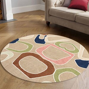 Contemporary Carpet | Round Rug, 7x7, 8x8, 9x9, 10x10 | Wool Area Rug | Hand Tufted | Bedroom Carpet
