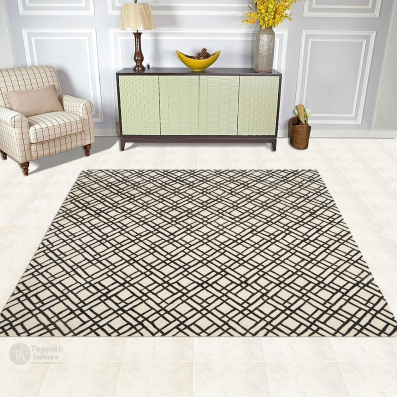 Light Beige Rug | Rectangle Shape | Wool Area Rug, 7x10, 8x10, 8x13, 9x13 | Hand Tufted | Rug For Living Room | Bedroom