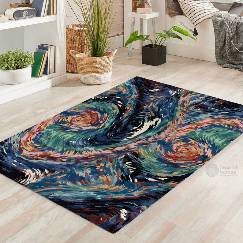 Abstract Blue Rug | 9x12 Area Rug | 8x10, 8x11, 9x10, 9x13 | Wool, Viscose | Hand Tufted | Living Room | Bedroom