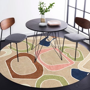Contemporary Carpet | Round Rug, 7x7, 8x8, 9x9, 10x10 | Wool Area Rug | Hand Tufted | Bedroom Carpet