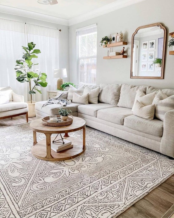 White Texture Hand Tuft Rug Tuff Rug Tuft Rug 8x10 Area Rug 6x8