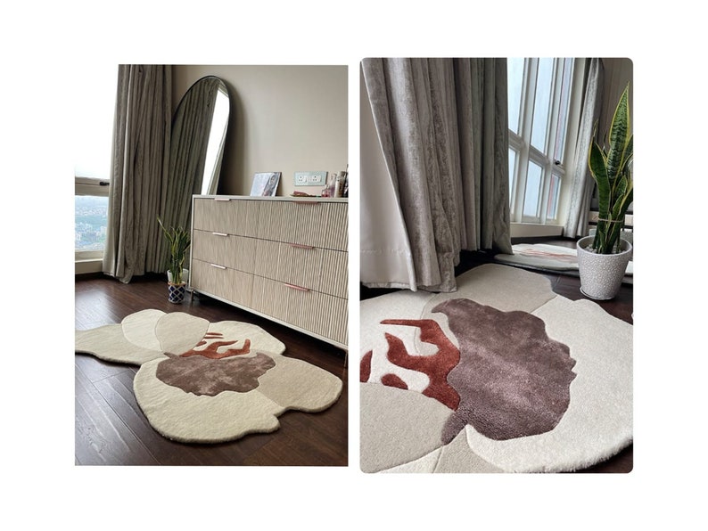 Irregular Shape Rug | Hand Tufted | 8x10, 8x11, 9x10, 9x12 | Wool, Viscose | White Color | Rug For Living Room