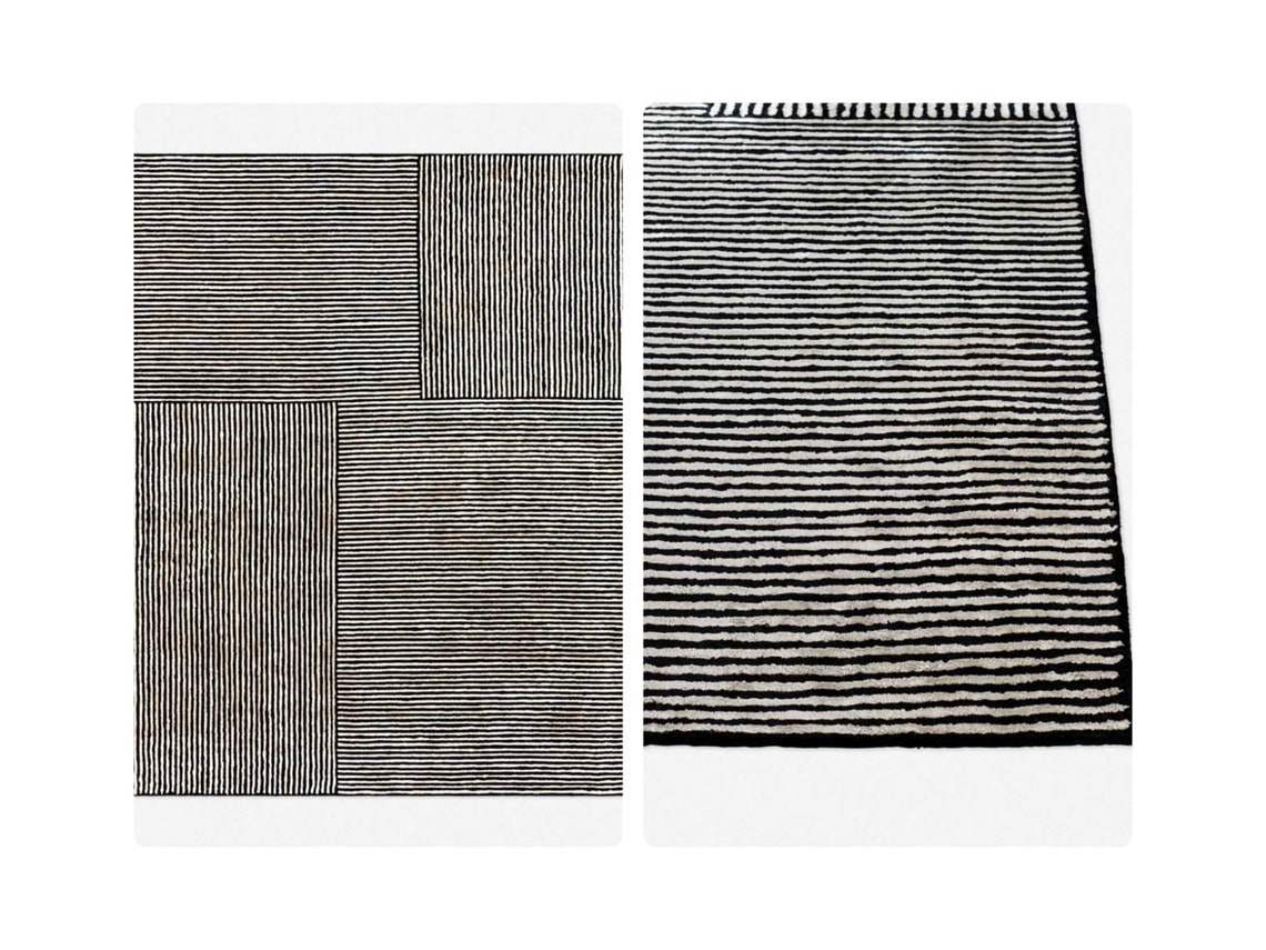 Hand Tufted Rug Wool Rug Black Cream Rug Area Rug 4x6 Etsy