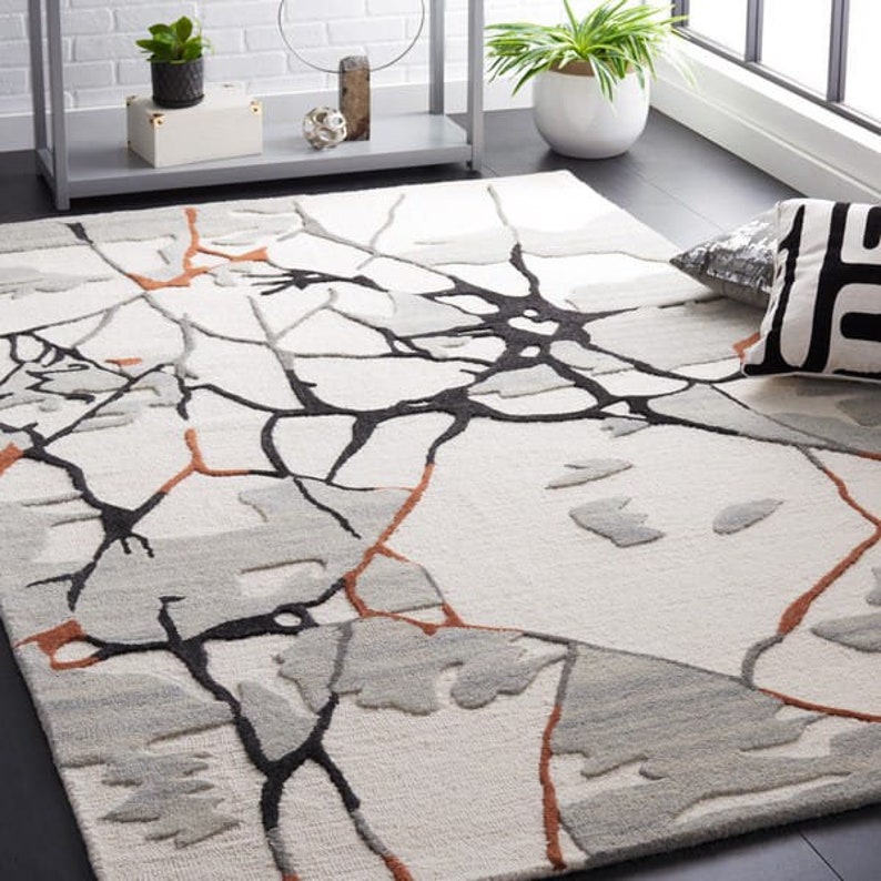 Wool Area Rug Handmade Rug Hand Tufted Carpet For Living, Bedroom Abstract Carpet 8x10, 8x11, 9x10, 9x12 image 6