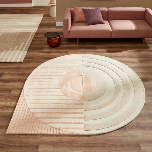 Living Room Rugs | Beige Carpet | Round Hand Tufted | 5x5, 6x6, 7x7, 8x8 | Contemporary Carpet | Wool, Silk Rug | Bedroom