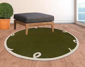 Green Handmade Rugs | Round Shape, 8x8, 9x9, 10x10, 11x11, 12x12 | Living Room | Bed Room | Tufted, Rug, Wool, Area