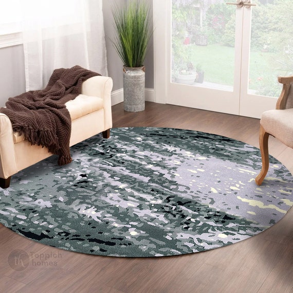 Grey Abstract Rugs 8x8 7x7 6x6 5x5 Wool Tufte Rug Round Carpet