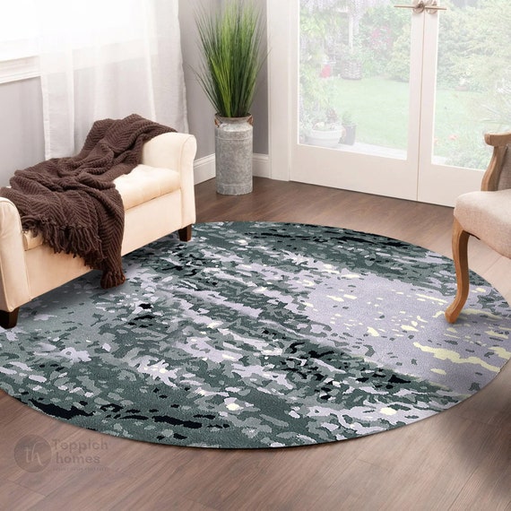 Grey Abstract Rugs 8x8, 7x7, 6x6, 5x5 Wool Tufte Rug Round Carpet Living,  Dinning Room Round Carpet 