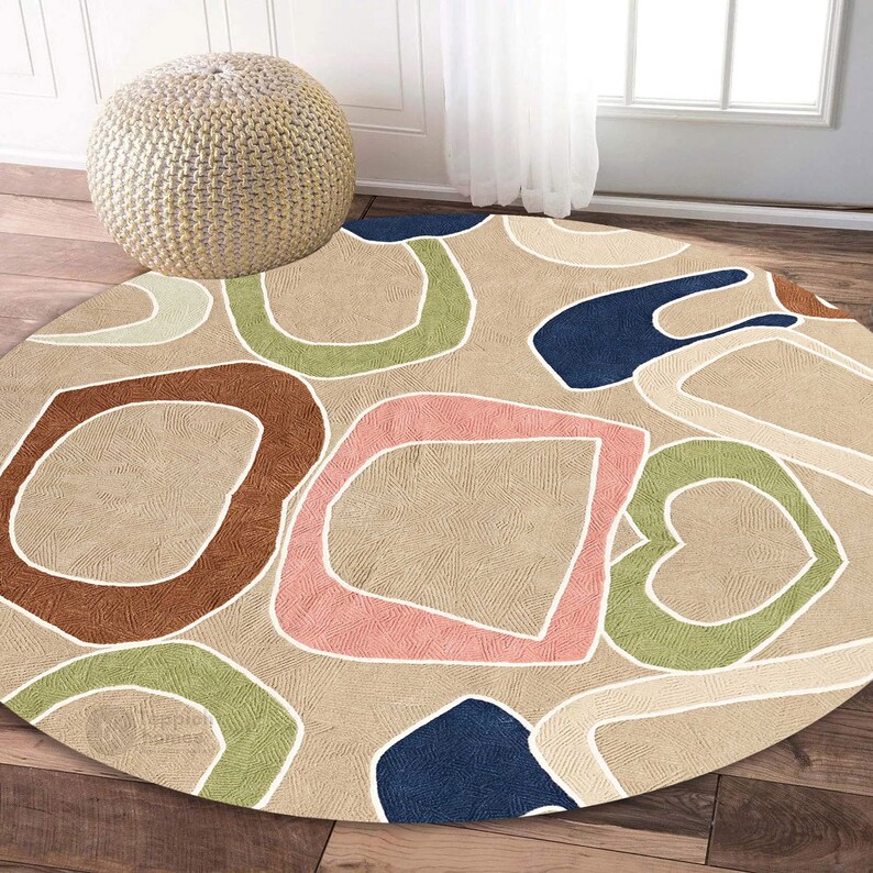 Contemporary Carpet | Round Rug, 7x7, 8x8, 9x9, 10x10 | Wool Area Rug | Hand Tufted | Bedroom Carpet