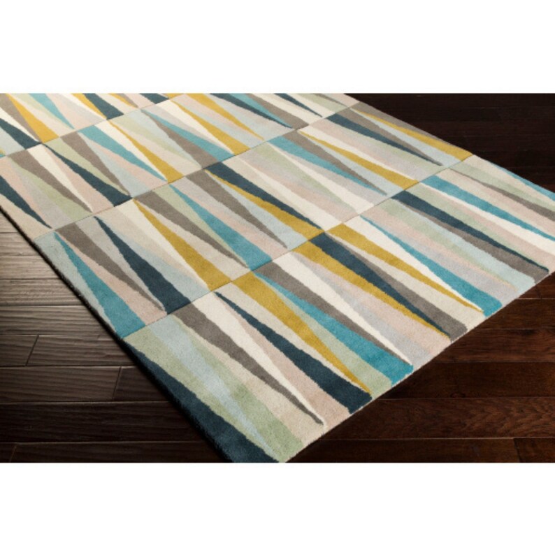 Tufted Rug 8x10, Wool Area Rug, Turquoise Tufted Carpet, 5x7, 5x8, 6x8, 6x9, Handmade image 1