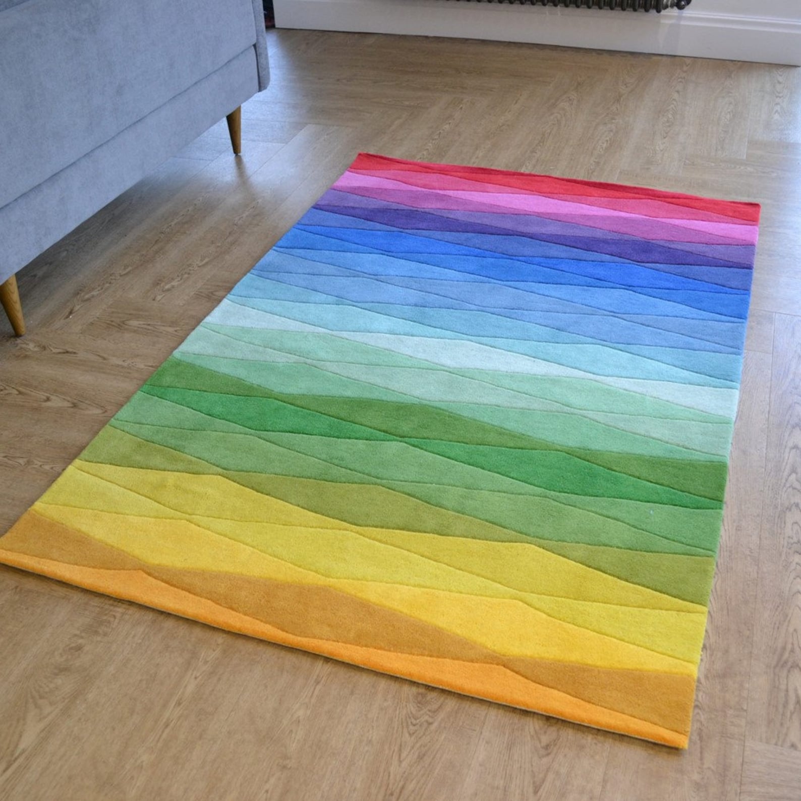 Hand Tufted Rugs Wool 9x12 Rugs Rainbow Wave Colour Block Etsy
