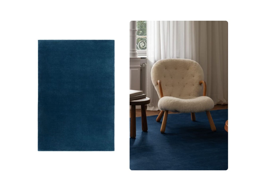 Blue Wool Rug Blue Hand Tufted Rug 6x9 Solid 8x10 Rug Handmade Rugs