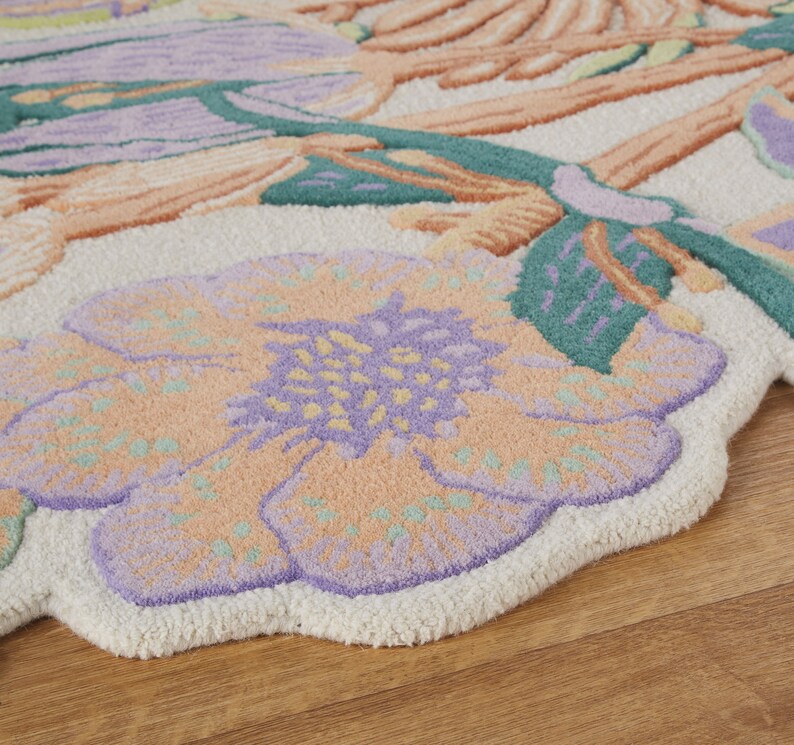 Tufte Area Rug | 5x7, 5x8, 6x8, 6x9 | Wool Carpet | Hand Tufted | Living, Bedroom | Flower Rug