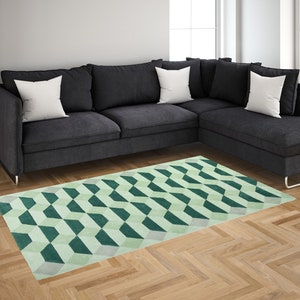 Rug Green Color | 5x7, 6x8, 8x10, 9x12 | Large Area Rug | Wool Carpet | Hand Tufted | Living Room