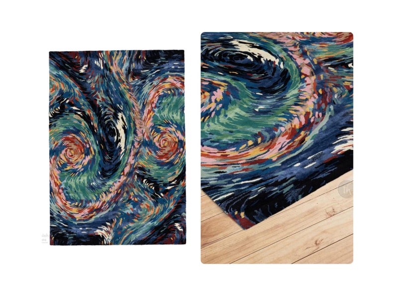 Abstract Blue Rug | 9x12 Area Rug | 8x10, 8x11, 9x10, 9x13 | Wool, Viscose | Hand Tufted | Living Room | Bedroom