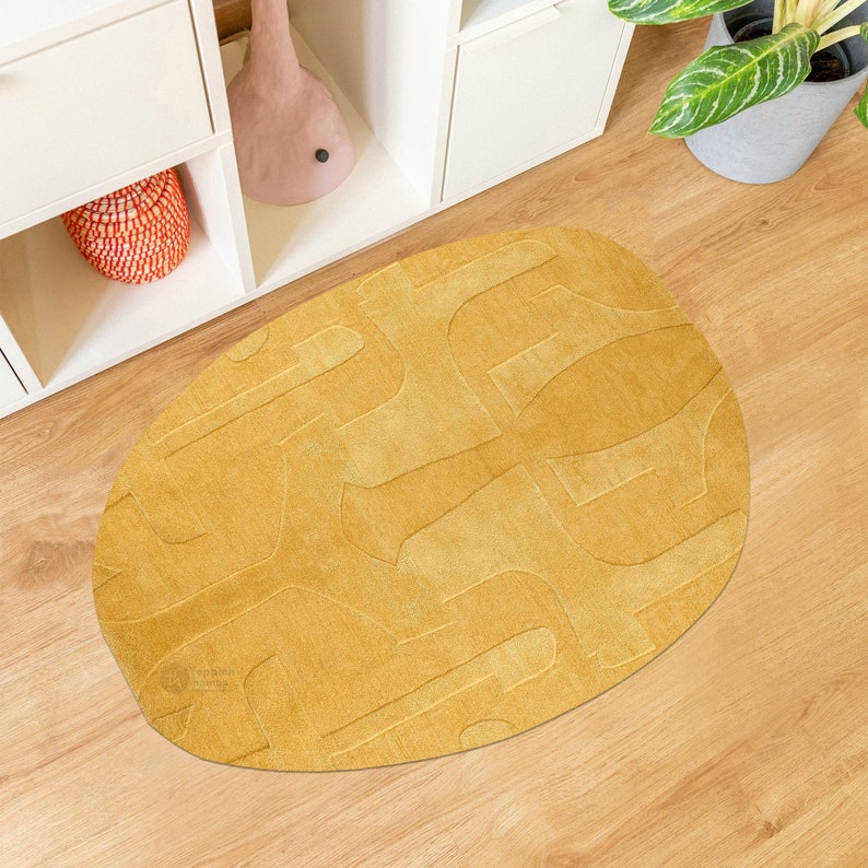 Oval Wool Rug | Mustard Rug | Hand Tufted, 5x7, 5x8, 9x12, 9x13 | Living Room Rugs | Tufted