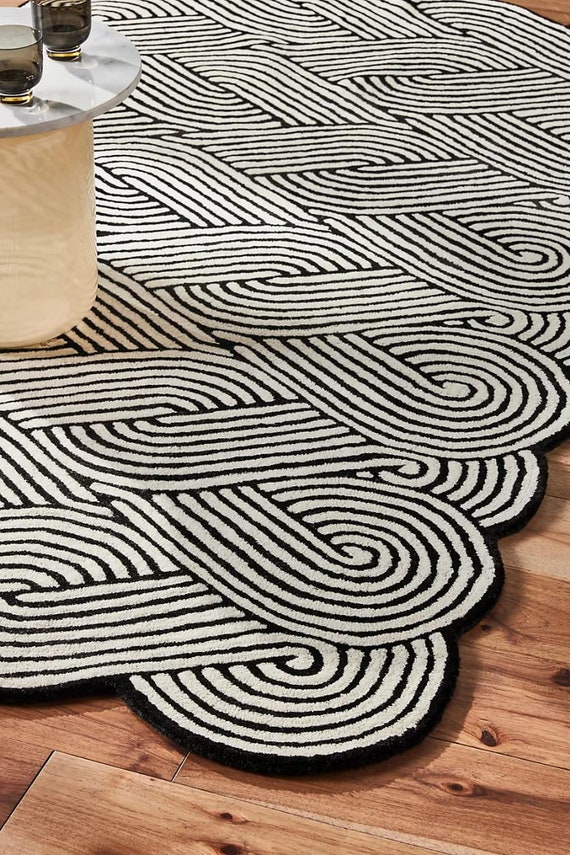 Black and White Rugs Hand Tufted, 8x10, 8x11, 9x13, 10x14