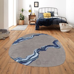 Tufted Oval Rug | 8x10, 8x11, 9x10, 9x12 | Living Room | Contemporary Carpet | Grey Color | Wool, Silk Rug