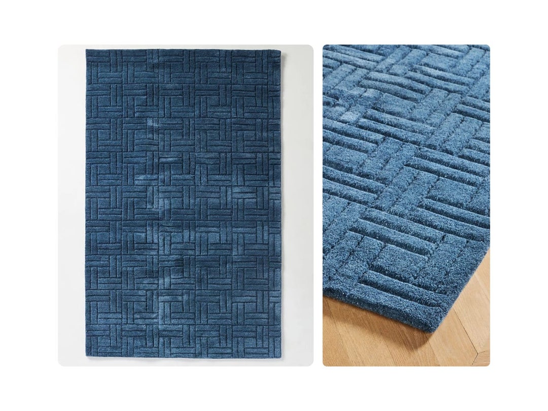 Wool Rug Blue 8x10 5x7 Rug Wool Blue Wool Area Rug 9x12, 10x10 Area Rug