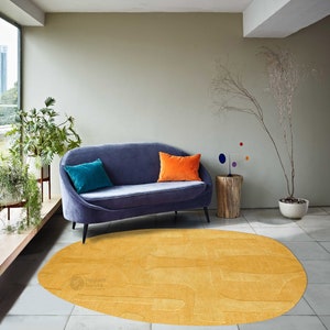 Oval Wool Rug | Mustard Rug | Hand Tufted, 5x7, 5x8, 9x12, 9x13 | Living Room Rugs | Tufted