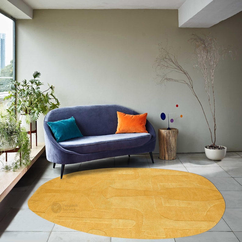 Oval Wool Rug | Mustard Rug | Hand Tufted, 5x7, 5x8, 9x12, 9x13 | Living Room Rugs | Tufted